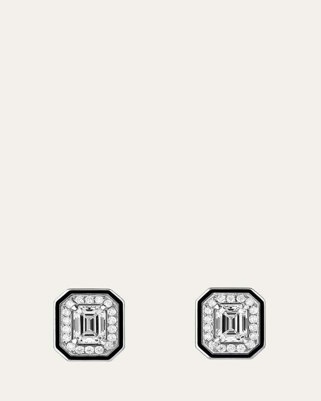 Vendome Lisere Stud Earrings with Black Lacquer and Diamonds